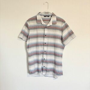 Travis‎ Mathew Striped Button Up Short Sleeve Casual Shirt Mens Size L